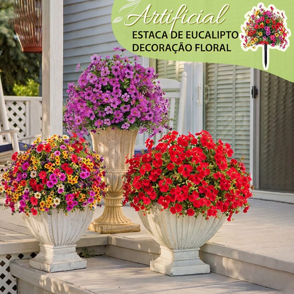 Buquê Artificial de Eucalipto e Violeta com Estaca para Jardim - imagem 2